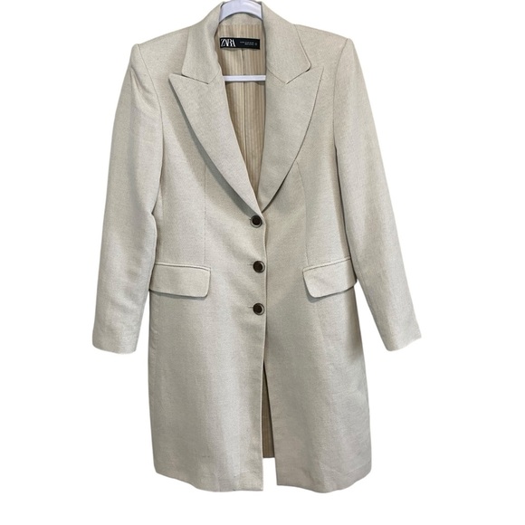 Zara Jackets & Blazers - ZARA - Linen Blend Fitted Coat in Oatmeal - M - Spain